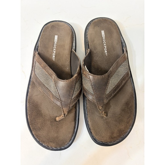 Rockport Other - Rockport Hayes Mens Size 11 Brown Leather Thong Flip Flop Sandals